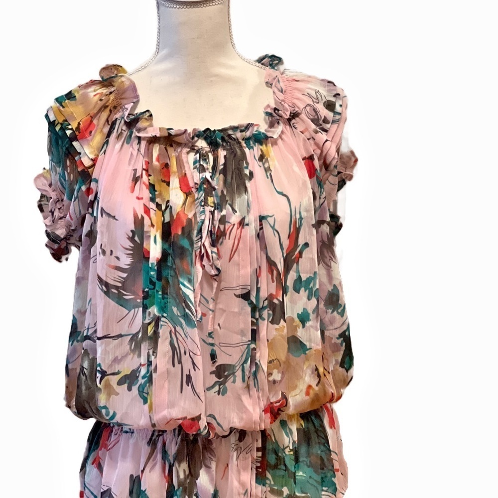 Vintage THX gorgeous on or off shoulder floral short sleeved blouse size large - Picture 2 of 10
